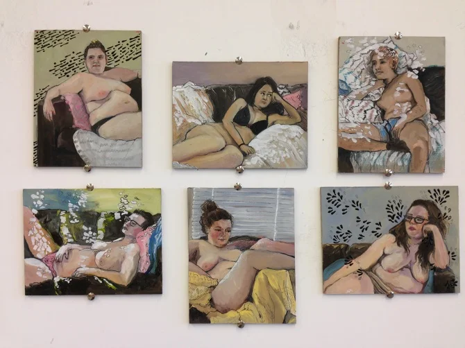   I Fucking Hate This Couch  mixed media on hardboard. 7.5" x 6" (6pcs) 