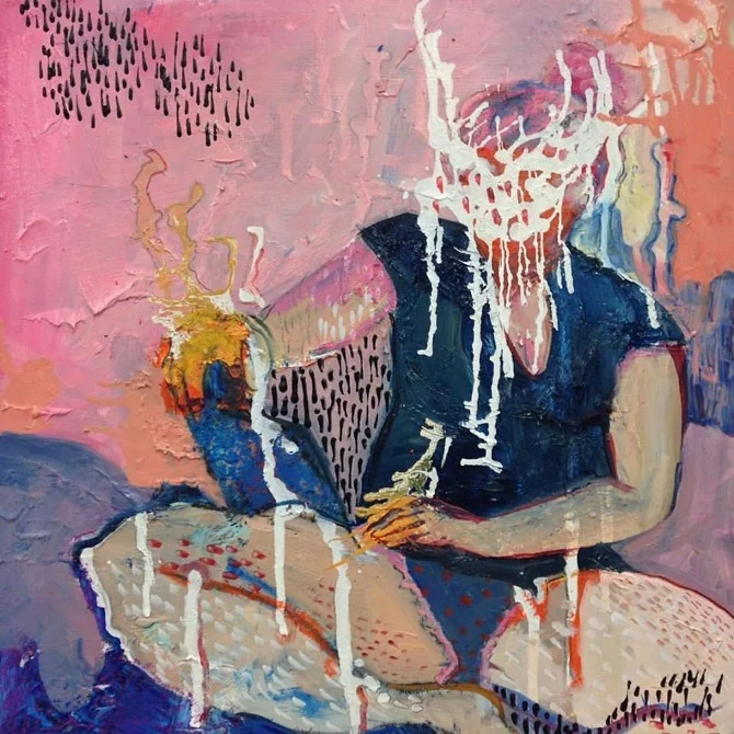 Is That All I'm Worth? oil paint, pastel, graphite, acrylic, and ink on panel. 12" x 12"