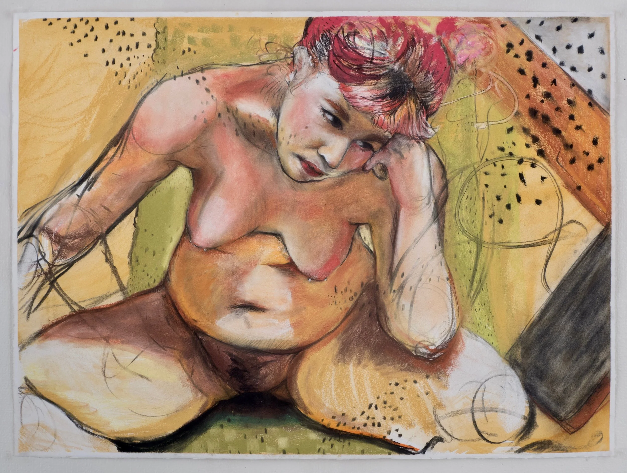 9:08pm, charcoal, graphite, pastel, and oil crayon on paper. 10 tile samples, ink on pre-cut laminate tiles