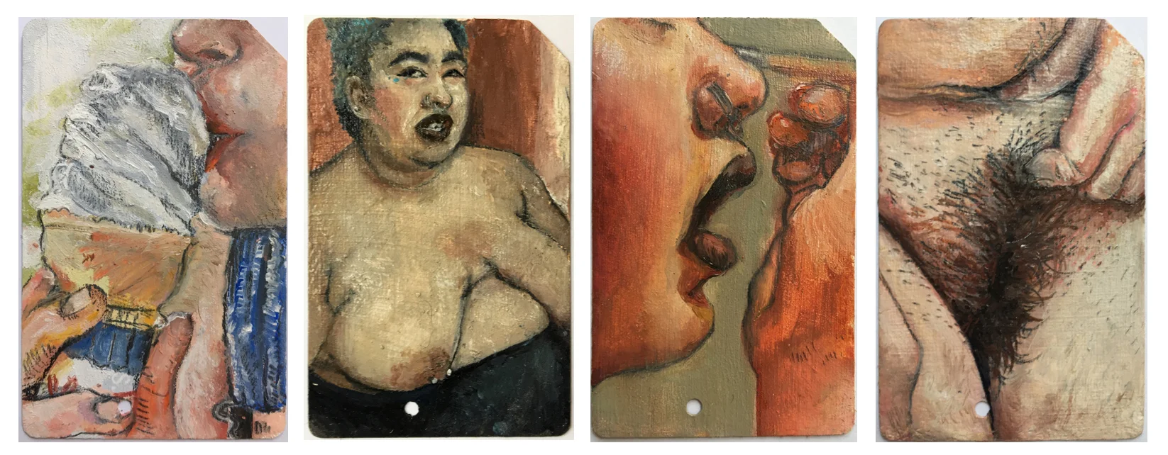 Singlefare 4 oil paint, pastels, and graphite on metrocard 3.4 x 2.1 in