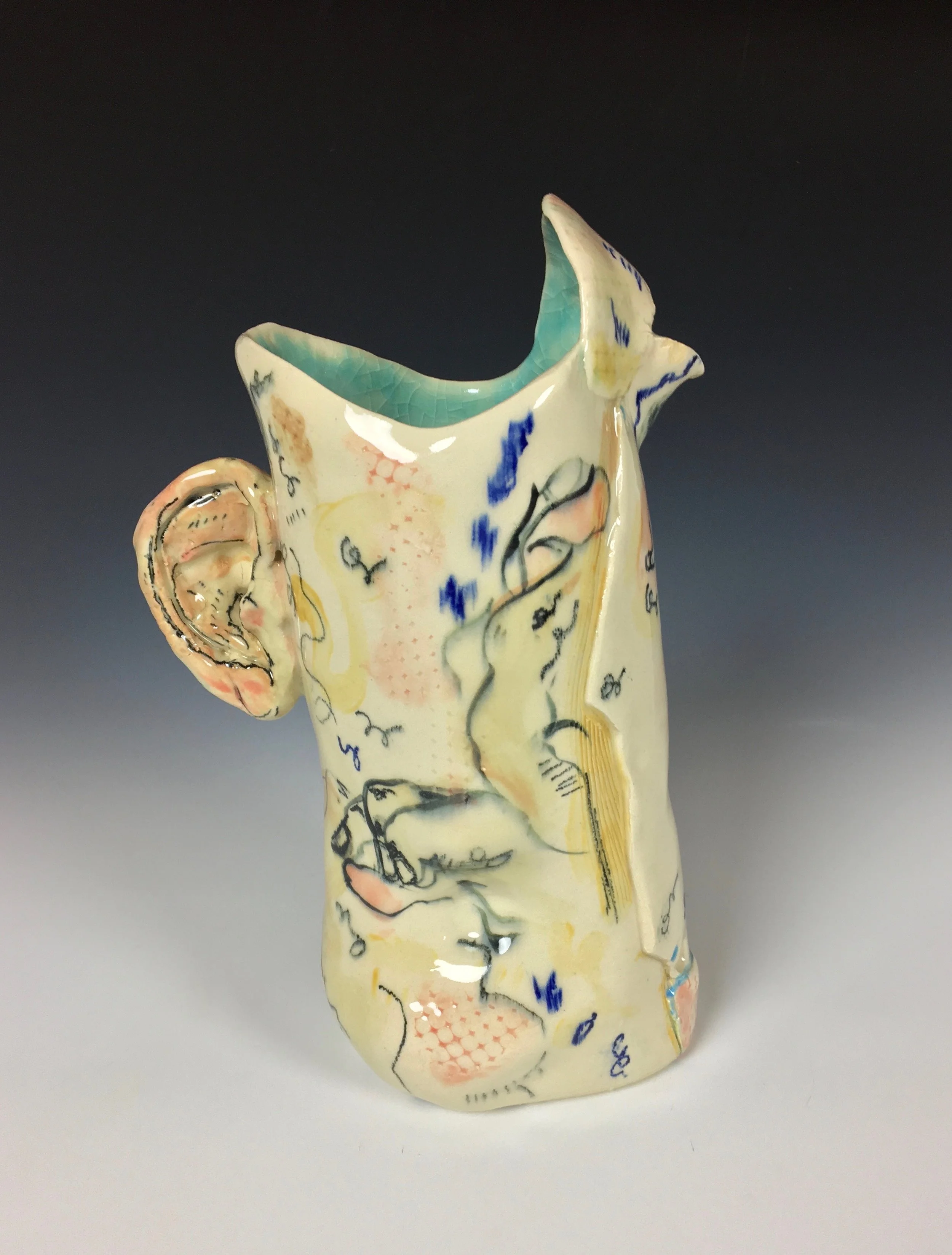 Ear Pitcher, stoneware, cone 5
