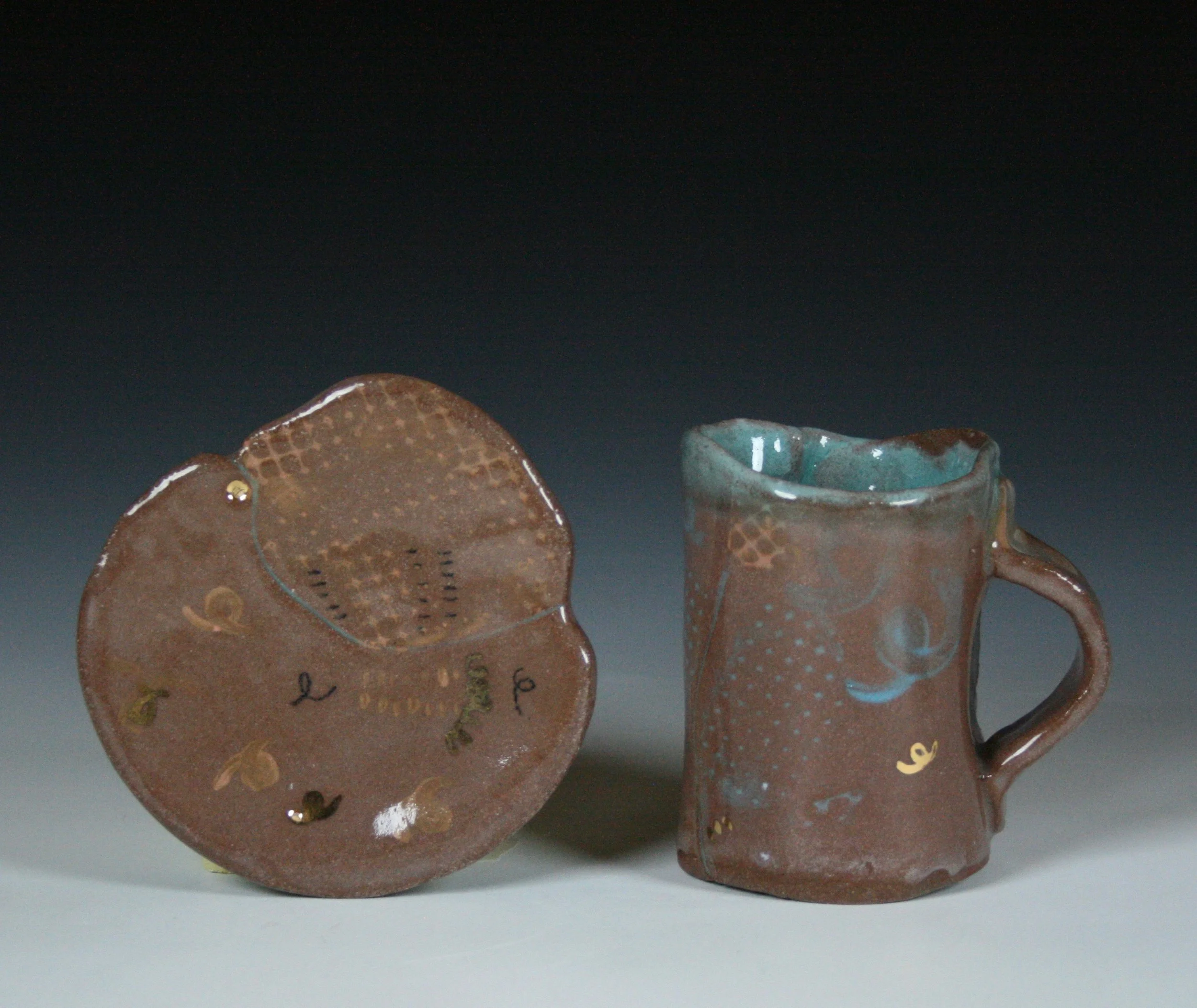 Cup and Saucer 1 , Stoneware with gold luster, Cone 5