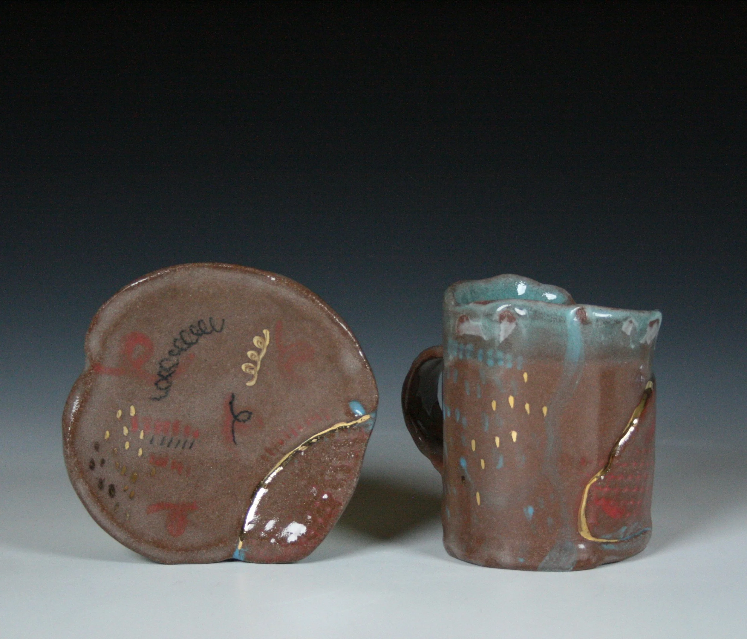 Cup and Saucer 2, Stoneware with gold luster, Cone 5