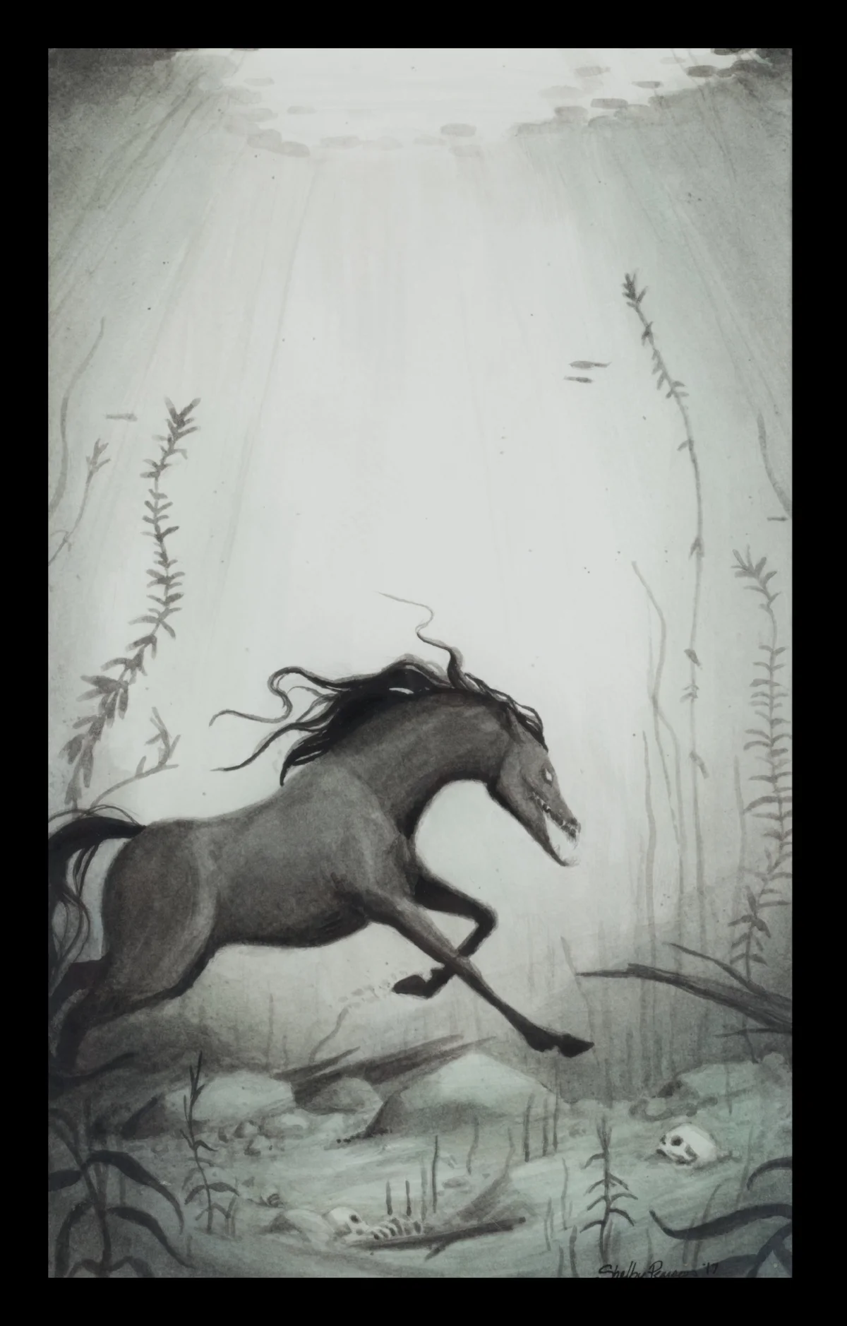 "The Kelpie Depths" Ink and Watercolor. Photographed by Benjamin Wuest
