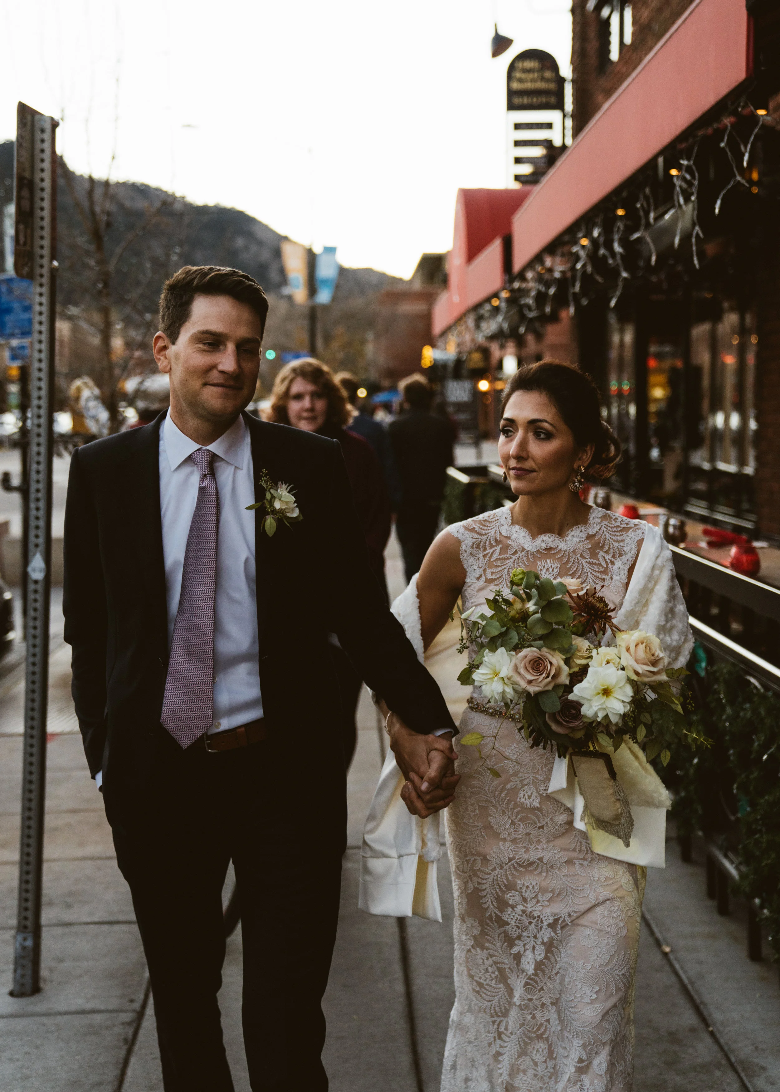 Bride and Groom on Pearl Street, Boulder, Colorado