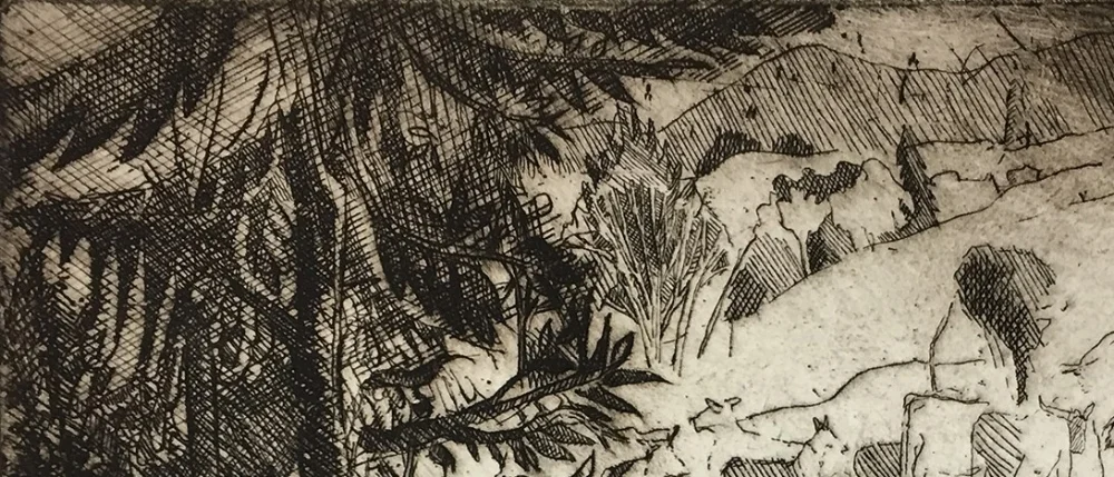 Etching (detail) by Bernard Greenwald from "The Akedah" series