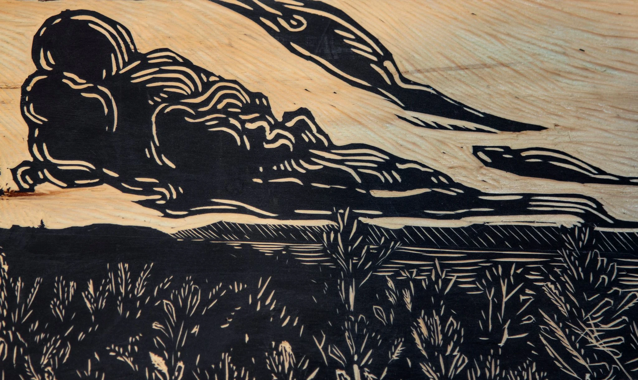Awabakal, art installation, carved wood - detail. Photo by John Cliff