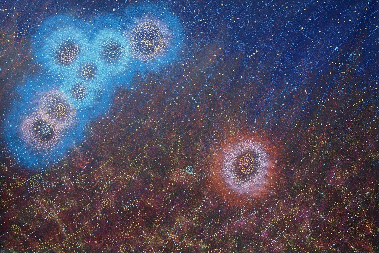 Yanjirlpirri Jukurrpa – Seven Sisters Dreaming, by Alma Nungarrayi Granites, courtesy of Japingka Aboriginal Art