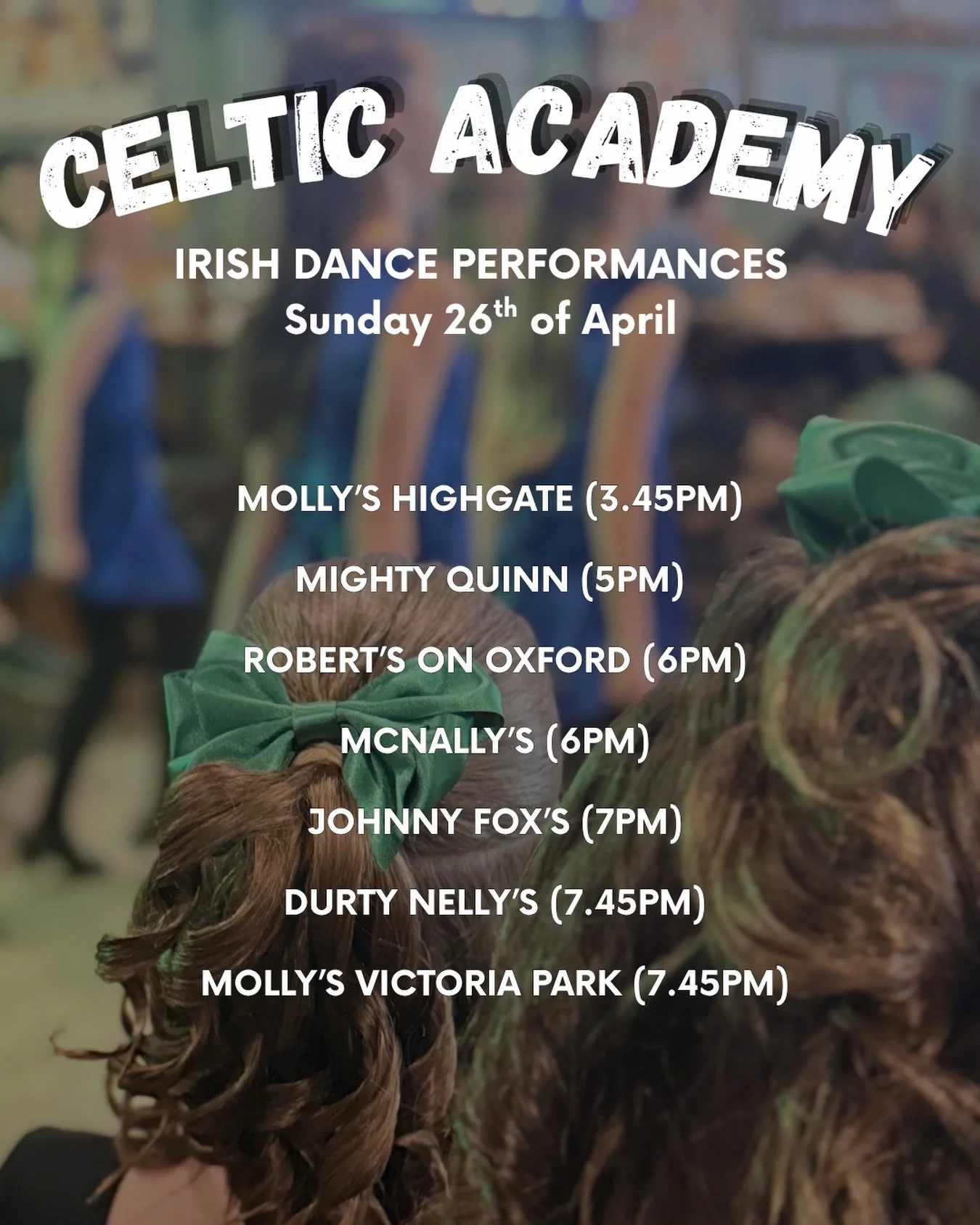 Nothing beats live Irish dancing at your local! 🍻

Come see us dance at the listed venues this Sunday!