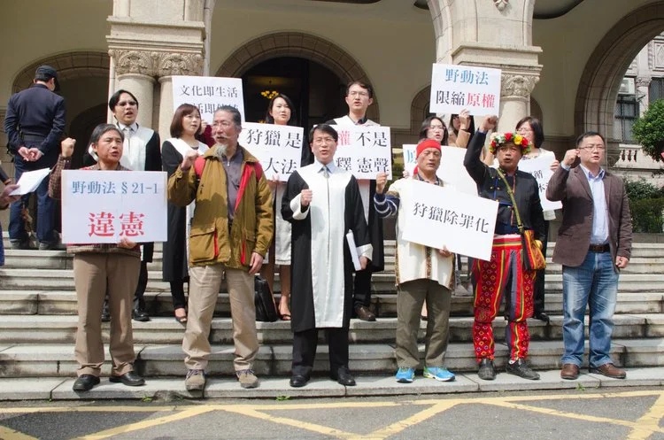 Talum and supporters protesting for indigenous hunting rights in August 2018. Photo courtesy of Civilmedia .