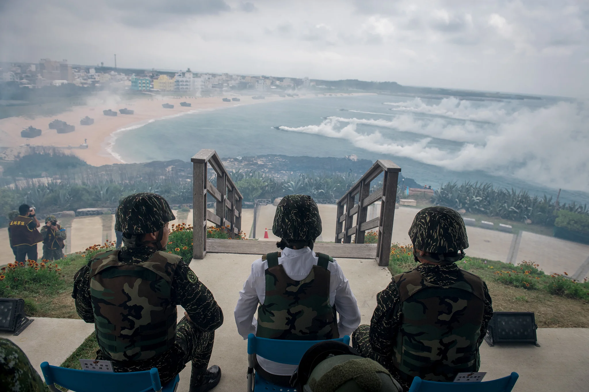 President Tsai observing the 33rd Han Kuang exercises. Since 2003, the U.S. has sent a member of the military to observe Taiwan’s military exercises. However, the head of the U.S. delegation has always been a retired admiral. Photo courtesy of the Taiwan Presidential Office.