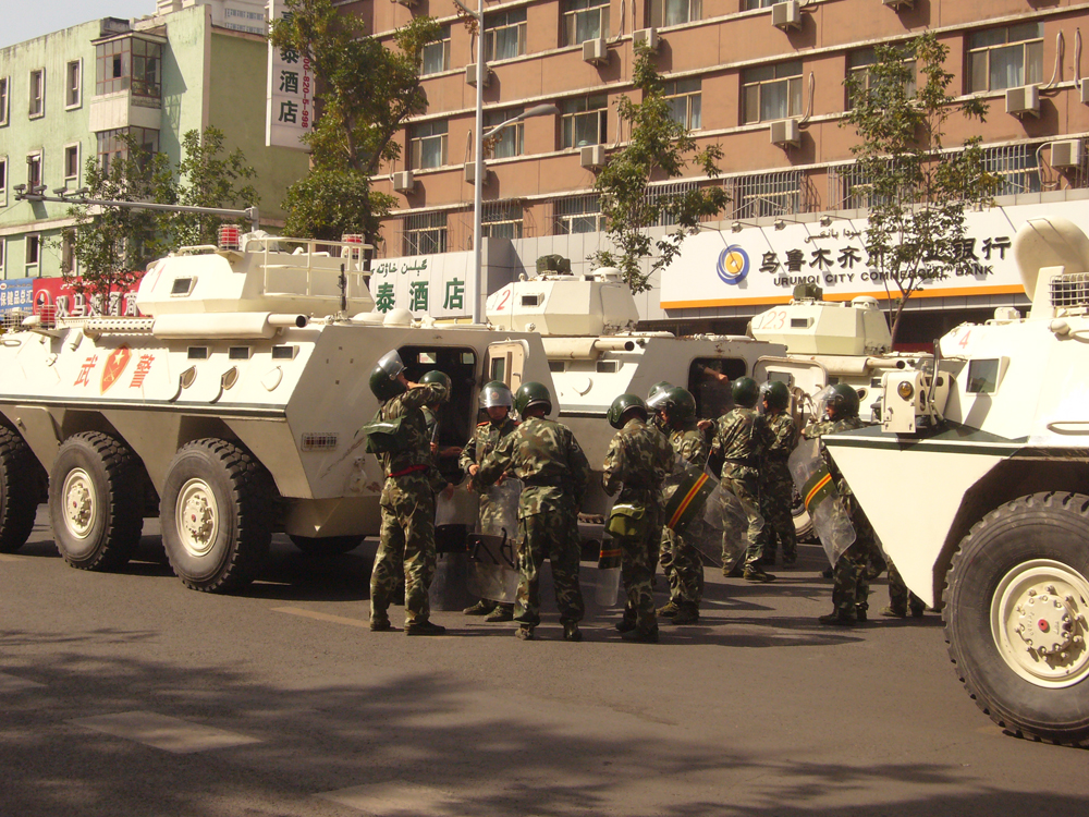 An armoured car in the streets of Urumqi. Andrew An /Flickr.
