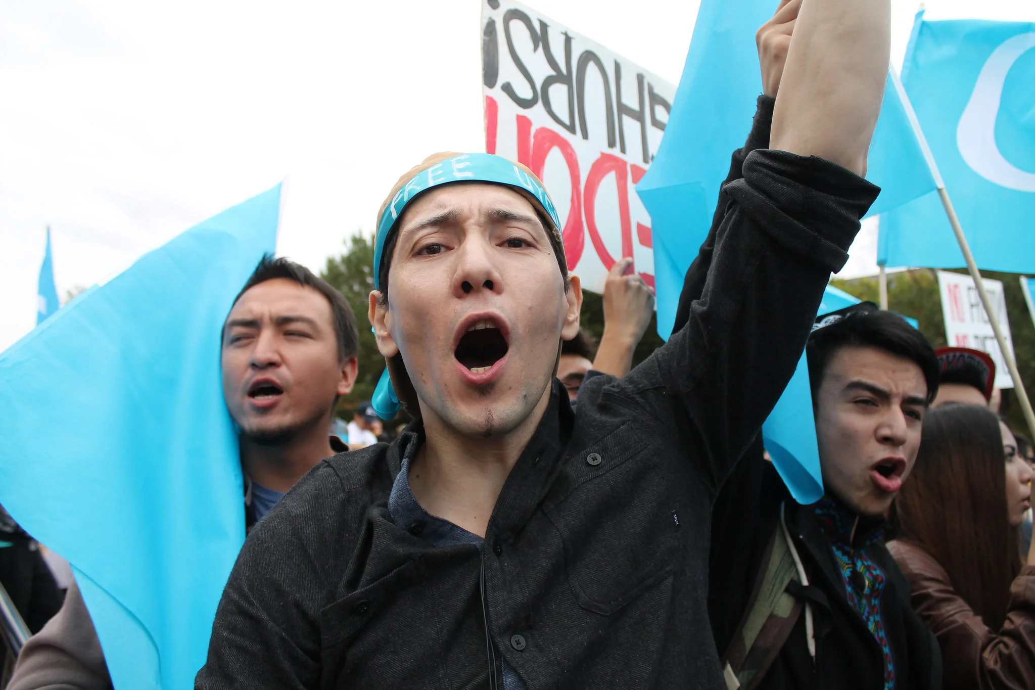 A man demonstrating for Uyghur human rights at the White House in Washington DC. Photo: Elvert Barnes.