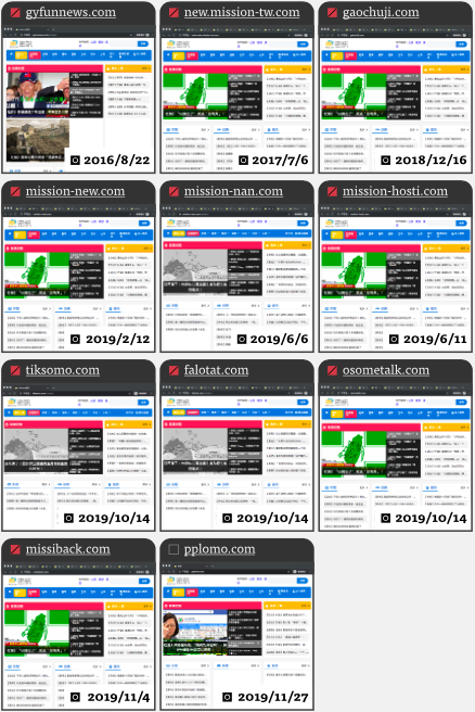 Mission breeds like flies, spawning new websites all the time.  Note: Facebook banned the Mission domain around October 14, 2019. Mission returned as  Missiback.com on Nov. 6 and was banned again on Dec. 6;  Pplomo.com  has circulated stories since Dec. 9 and was still available as of Dec. 23.  Source: Website Informer Data collection: Ko Hao-hsiang, Hsu Chia-yu Design: Huang Yu-chen