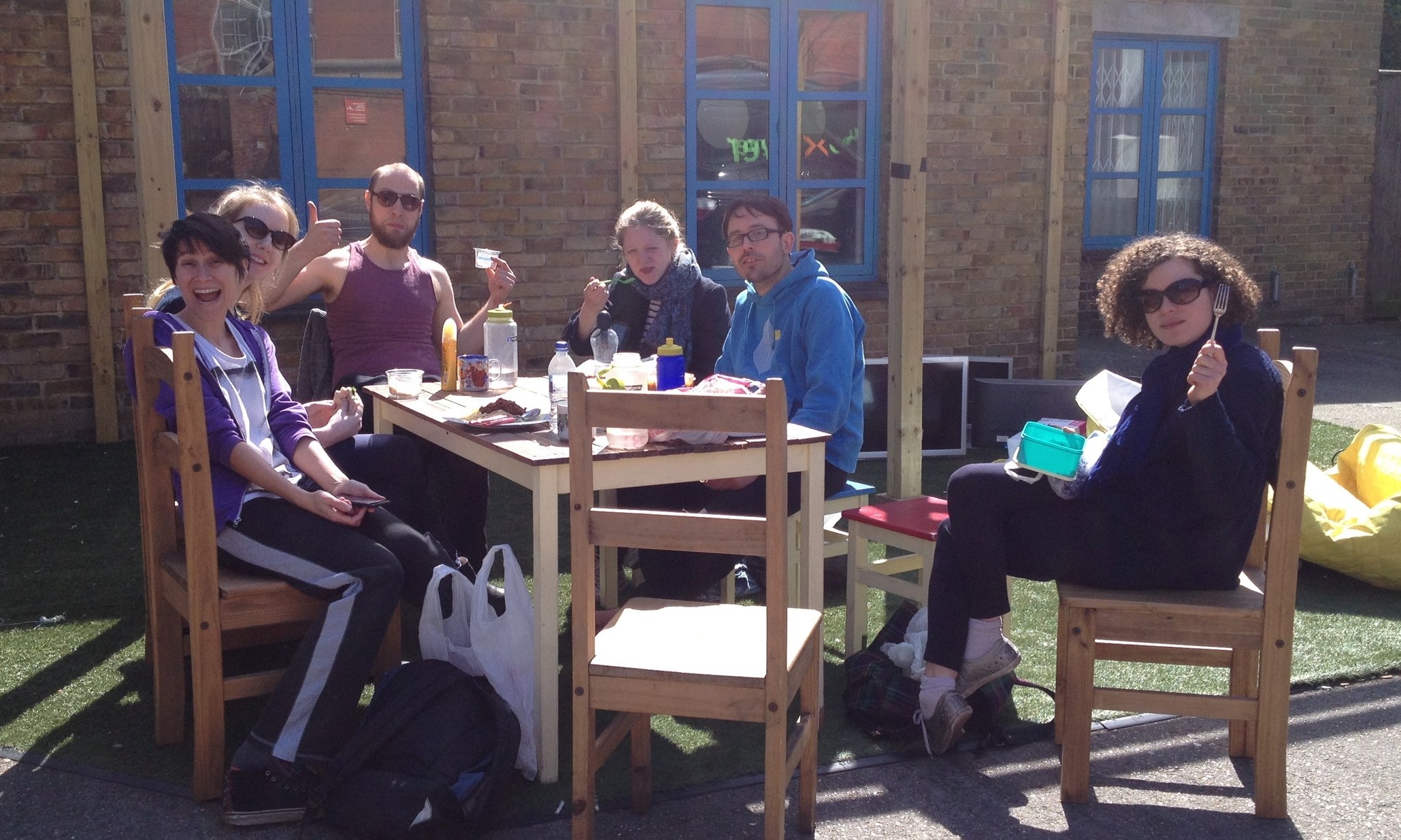 The obligatory chilling on lunch shot... Cécile maintains the sun was in her eyes, not that she was having a terrible time.