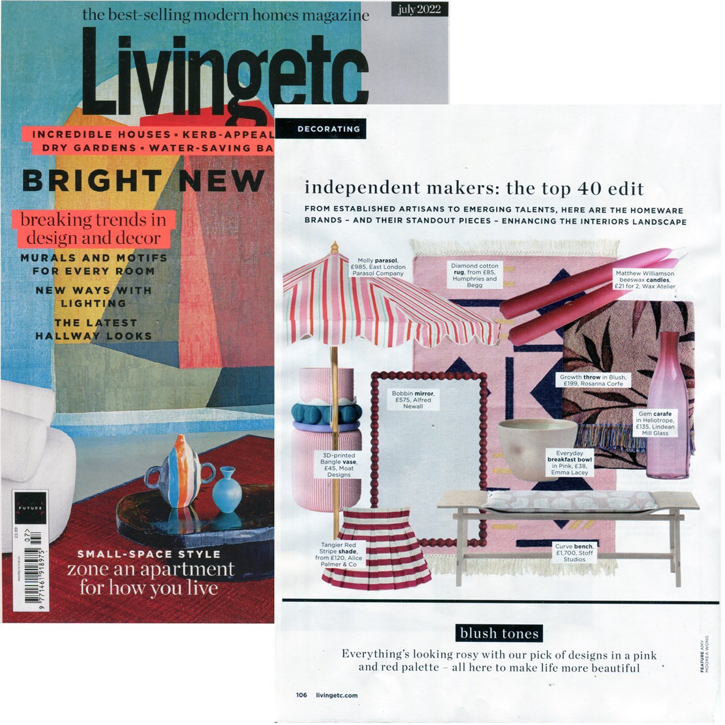 Living Etc | July 2022 | Curve Bench in No 1 Plaster Pink