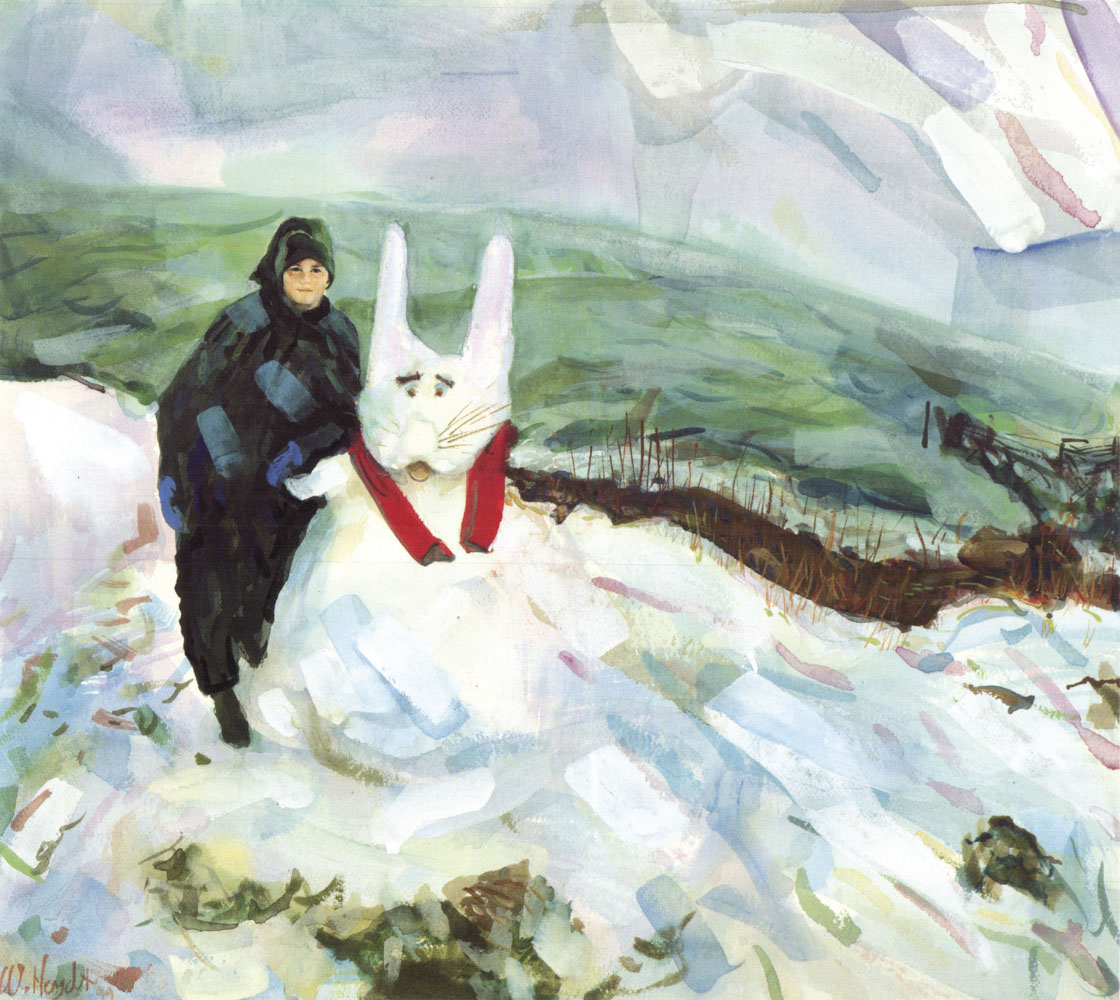Eric builds a “Snow Bunny” after a late storm on a chilly Spring day - Jamestown, R.I.