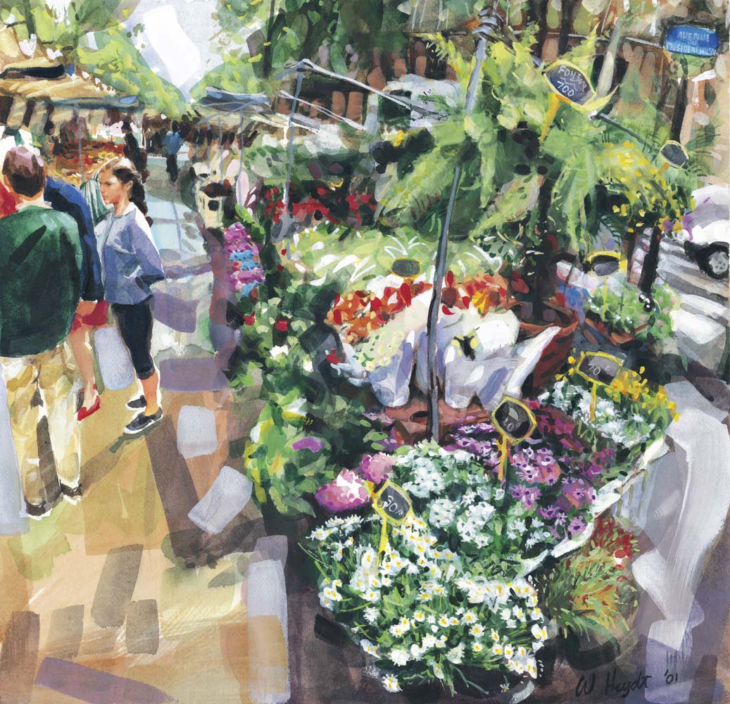 Un marché en plain air commence avec les marchands des fleurs, le printemps, Paris 