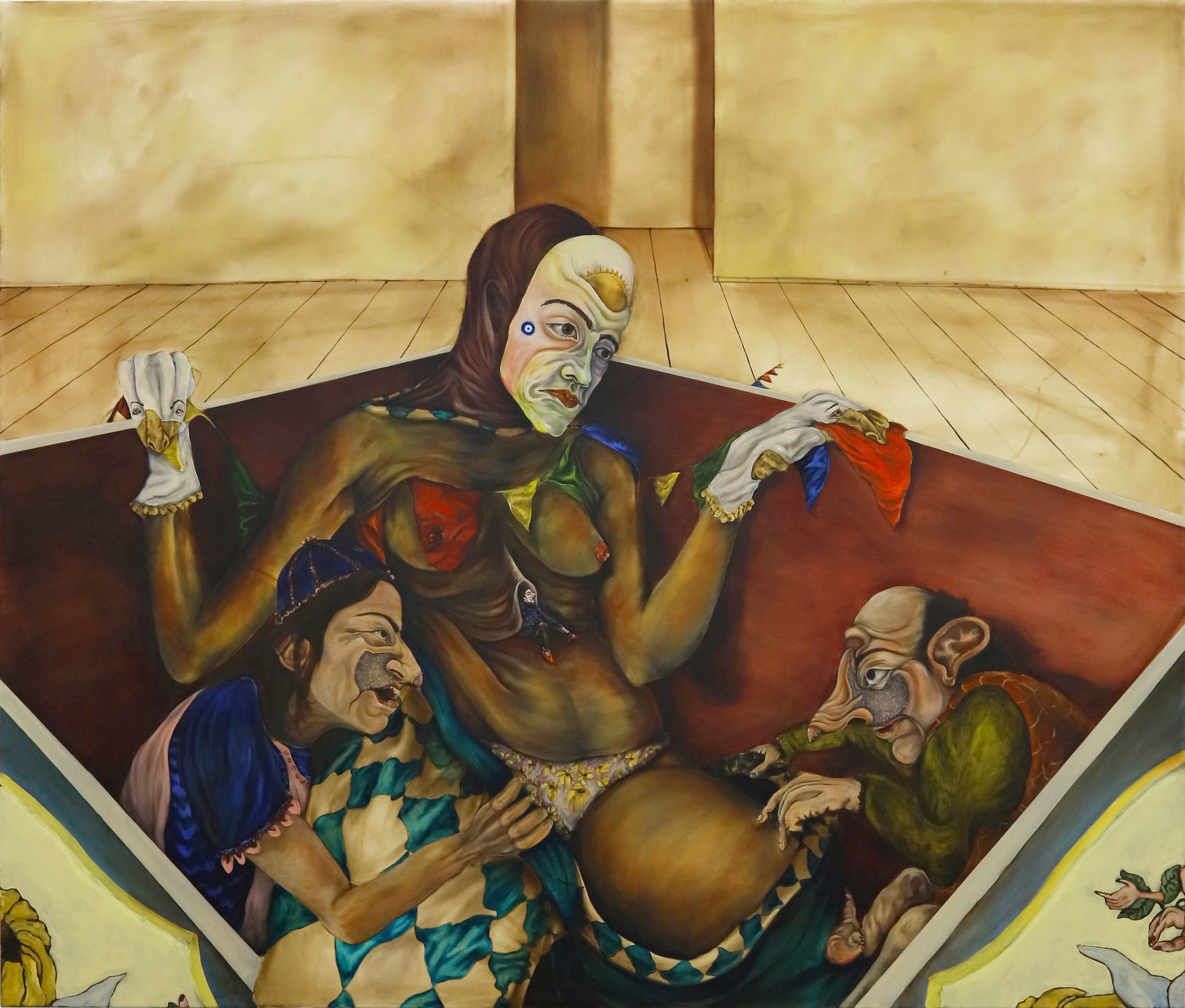   Inhabited Props in a Box   2019  Oil on canvas  170 x 200 cm 
