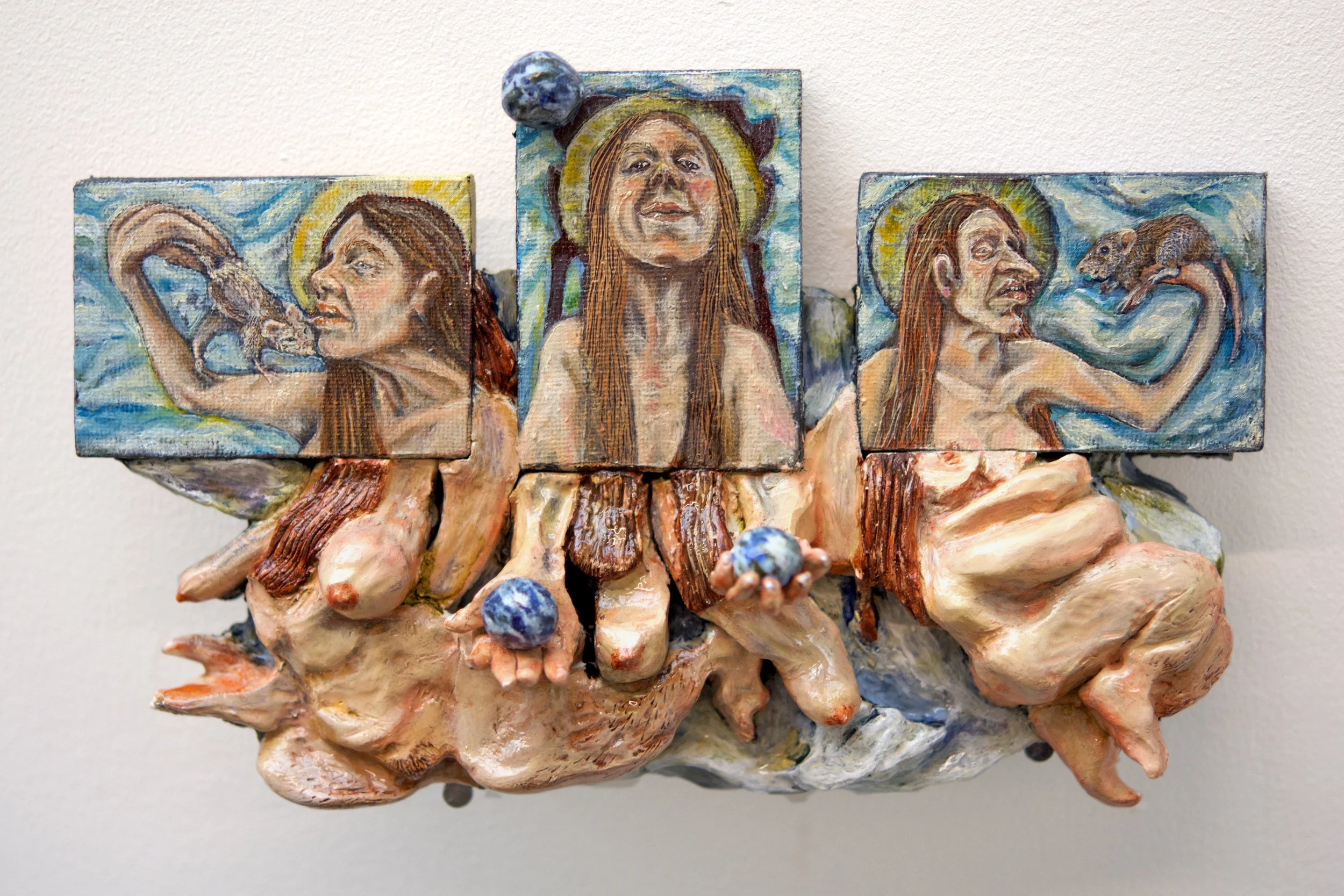 Paradisaic Vermin_21.25 x 13.5 x 6 cm_ oil on canvas and acrylic on air dry clay.jpg