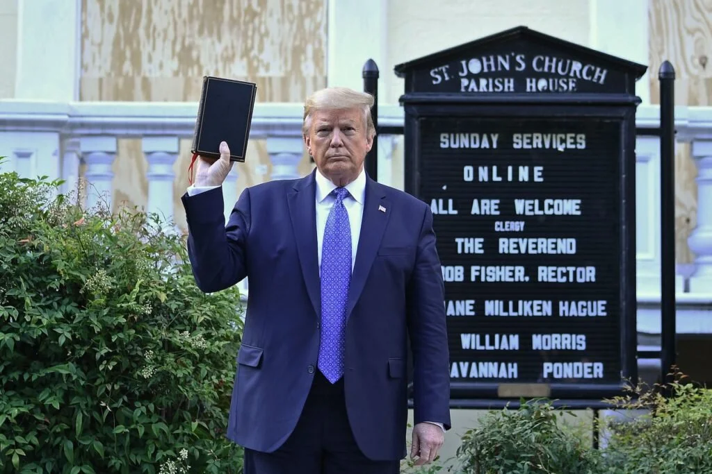 ALL ARE NOT WELCOME: The people were removed from this presidential portrait by tear gas and military violence. Photograph by BRENDAN SMIALOWSKI | Credit: AFP via Getty Images.