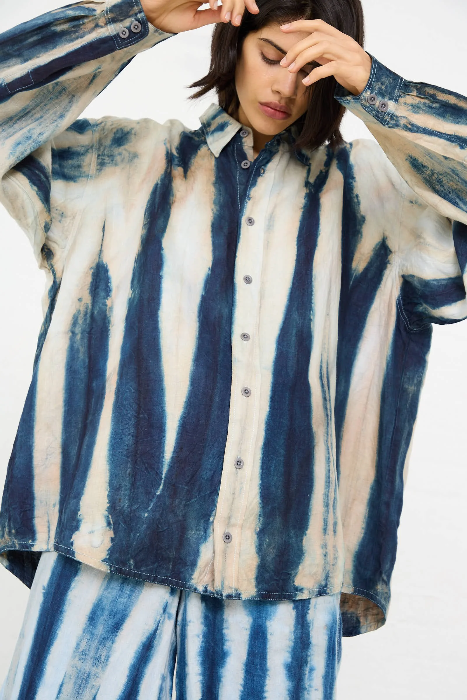 Hemp Shibori Oxford Shirt - Ocean