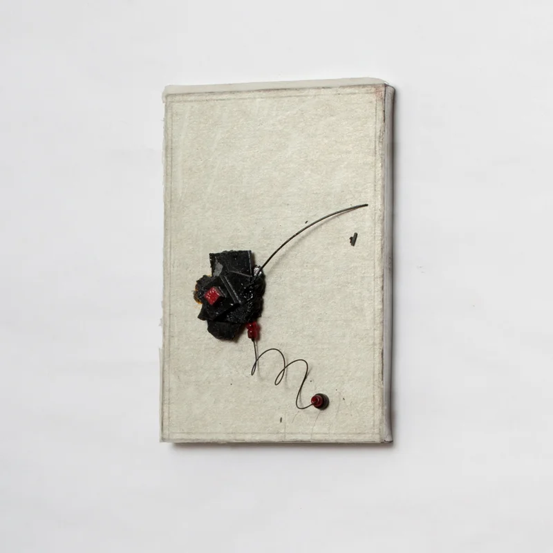 Série "Les Couvercles", Collage, grillage, peinture acrylique, 9,5 cm x 13 ,5 cm