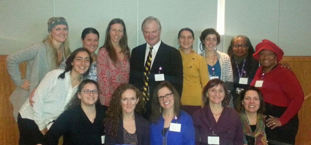 Dr. Nils Bergman and a group of my CEA/MNY childbirth educator colleagues who also attended the all-day conference. I’m in the blue shirt and glasses in front of Dr. Bergman.