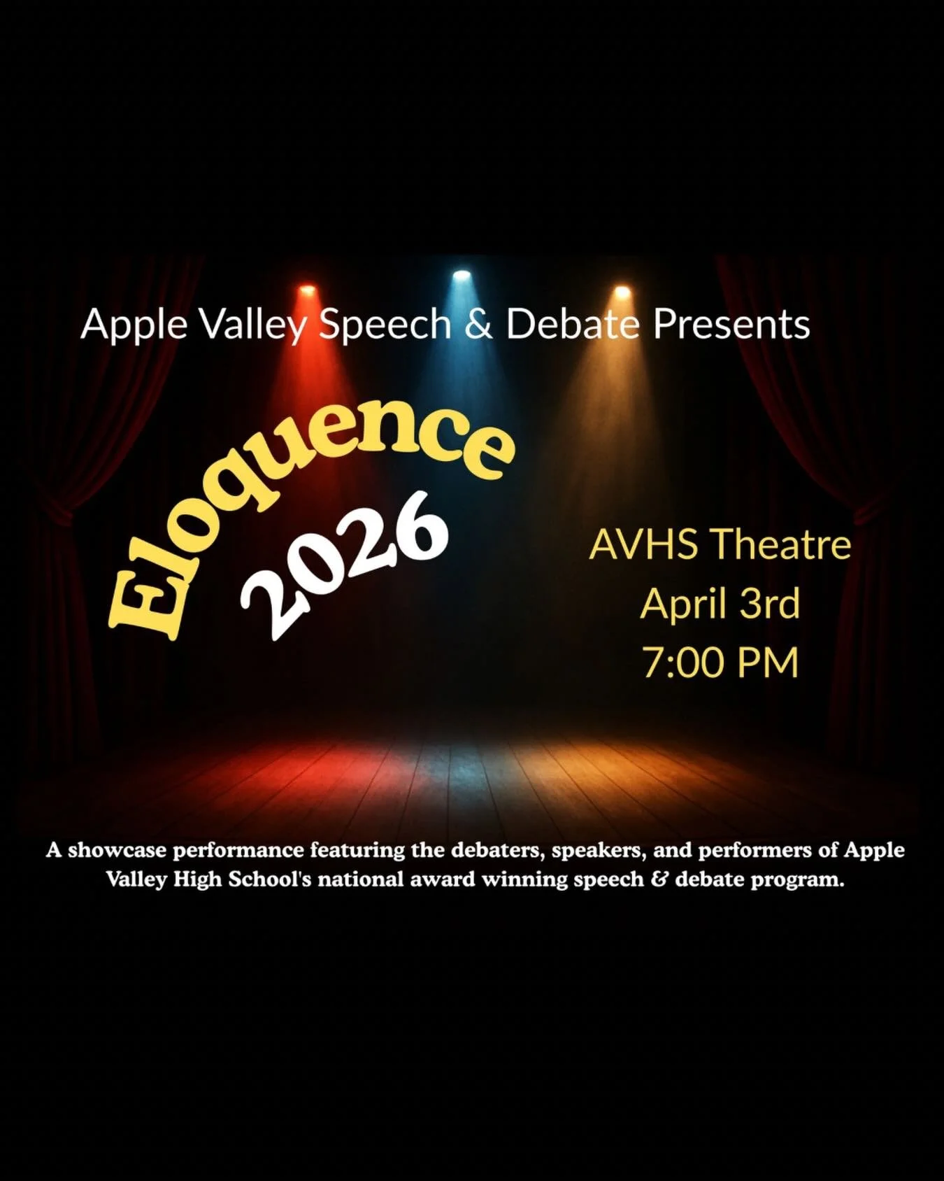 Join us for our annual showcase! You&rsquo;ll get a taste of what we&rsquo;ve been up to in speech and debate this season. We hope to see you at Eloquence, Friday April 3rd!