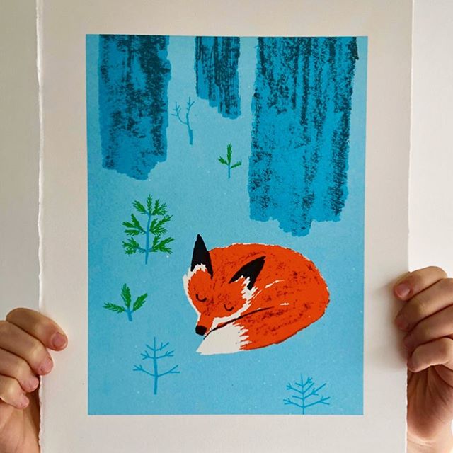 &lsquo;Snoozing Fox&rsquo; &bull; #silkscreenprint edition of 18 &bull; on Somerset Satin White 300gsm paper &bull; available now in #turleyandstephensshop (link in bio) &bull; orders posted daily until Xmas &bull; orders &pound;25 and over come with