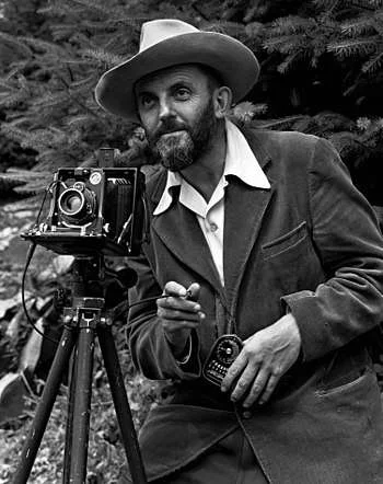 Ansel in the 1950s (by J Malcolm Greany) looking rather dapper, light meter at the ready.