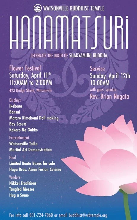 A poster announcing a festival at the Watsonville Buddihist Temple.