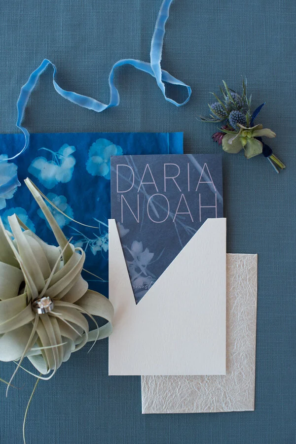Wedding stationery by Azure Invitations . Photo by Cameron Clark .