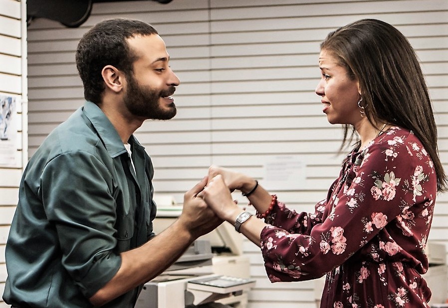 Perez with Cesar J. Rosado as the copy shop’s janitor, Danilo. Photos by Monique Carboni.