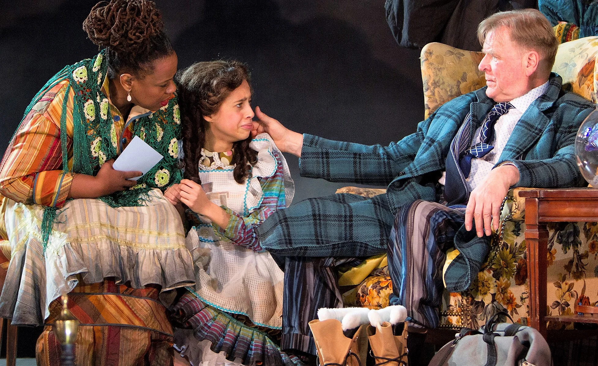 Rasche with Kecia Lewis (left) as Mrs. Antrobus, and Kimber Monroe as their daughter, Gladys. Photographs by Henry Grossman.