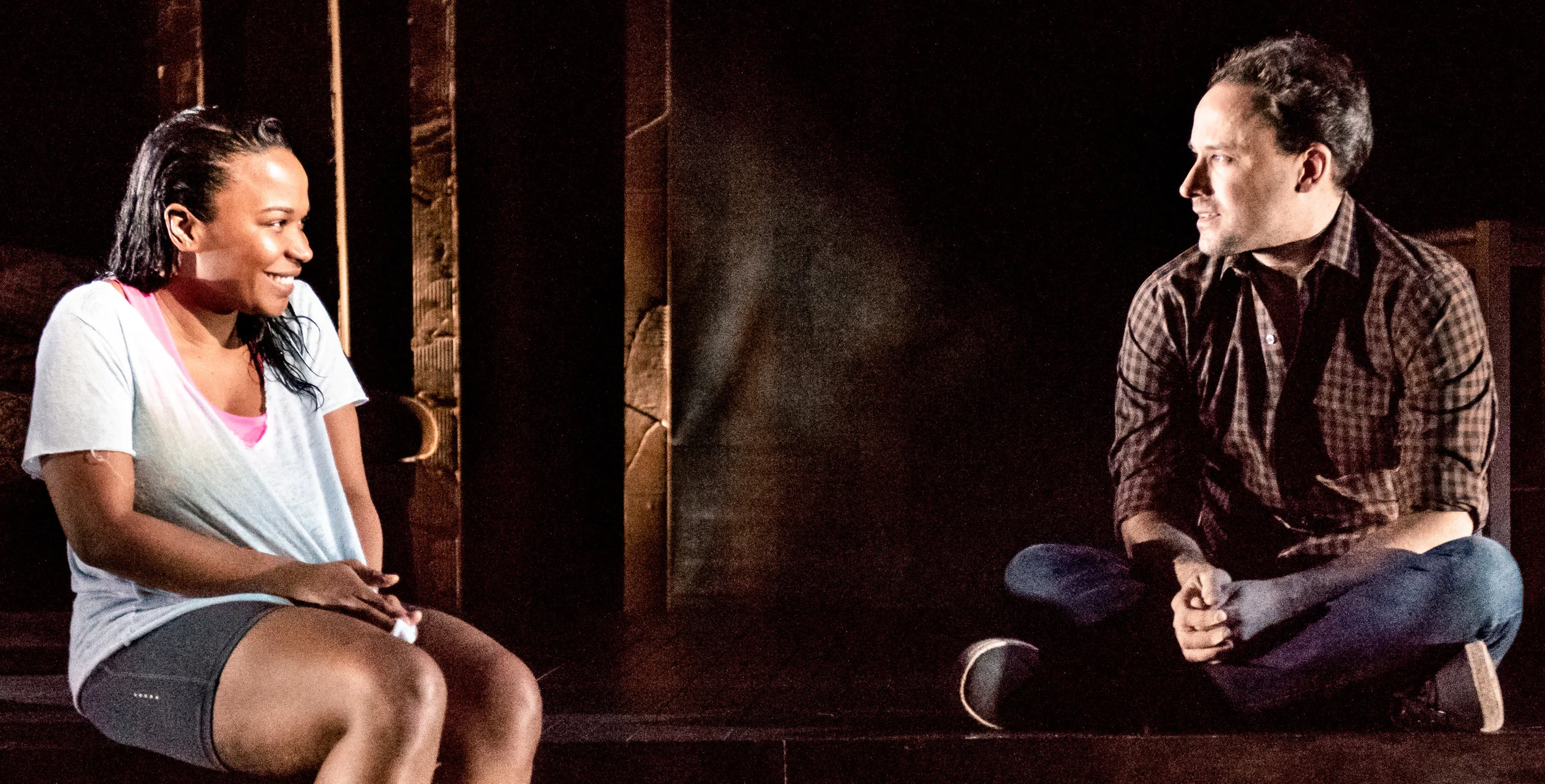 Eboni Booth (left) as Joey and Greg Keller as Ted explore a clandestine attraction at water's edge. Photographs by Ben Arons.