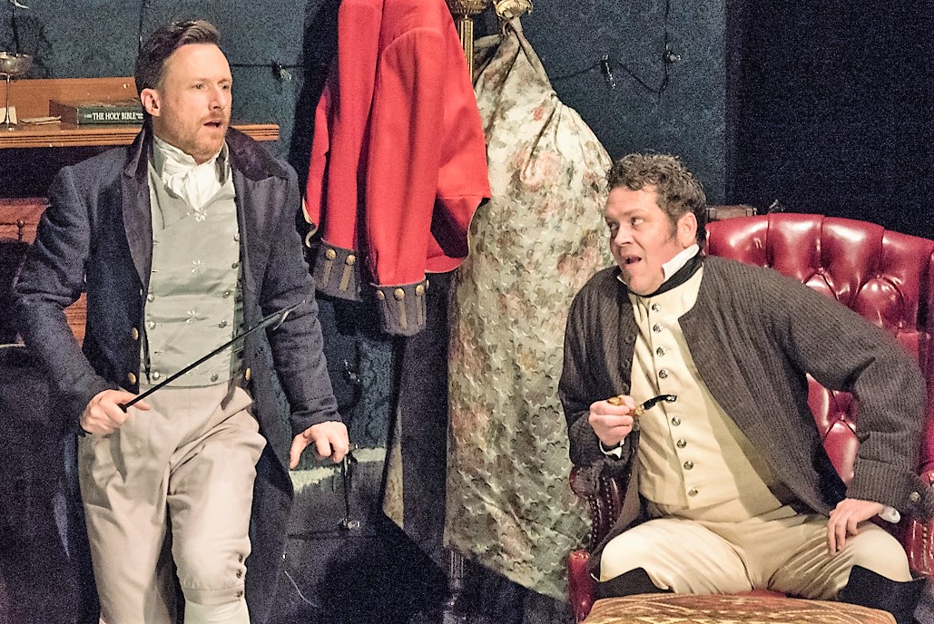 O'Keefe with Brad Heberlee (left) as Jos Sedley.
