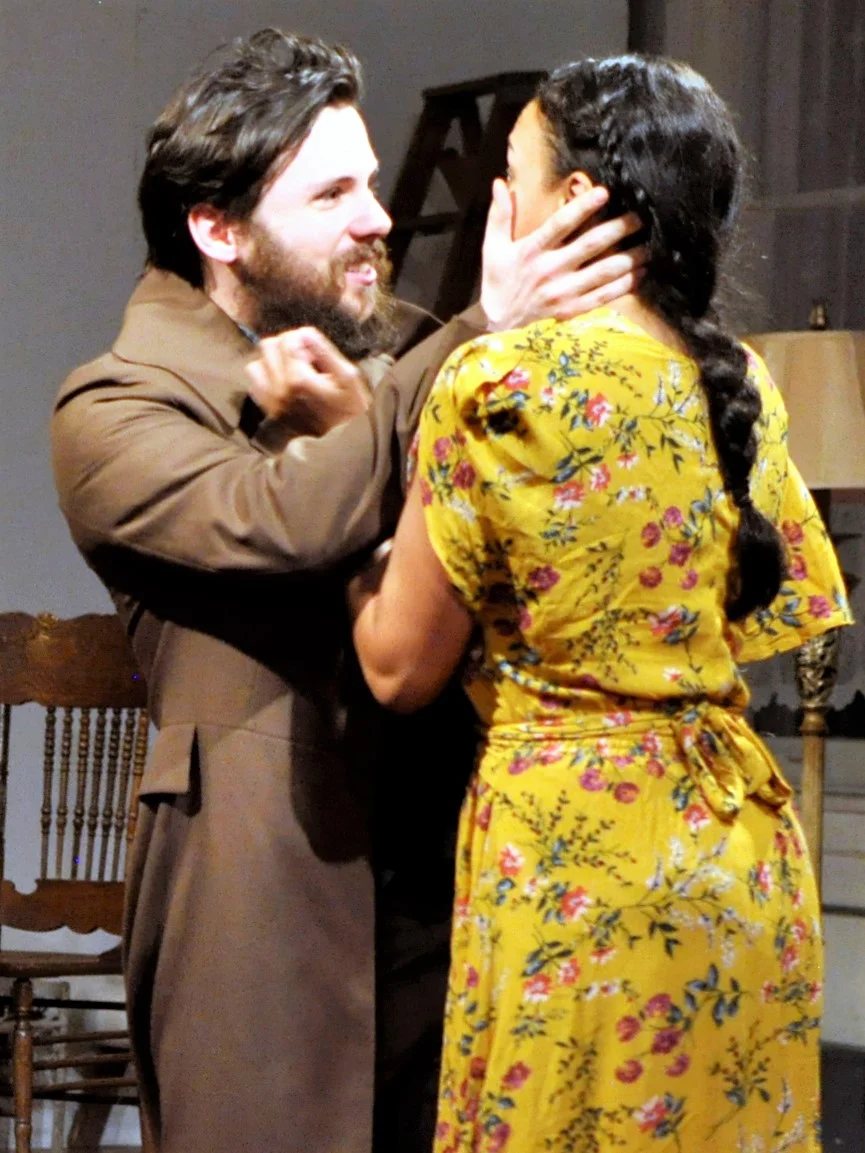 The writer Trigorin (Fergus Scully) and Nina (Jeanette Dilone) in The Seagull . Top: Scully wth Kristen Vaughan as Arkadina. Photos by Lisa Renee Jordan.