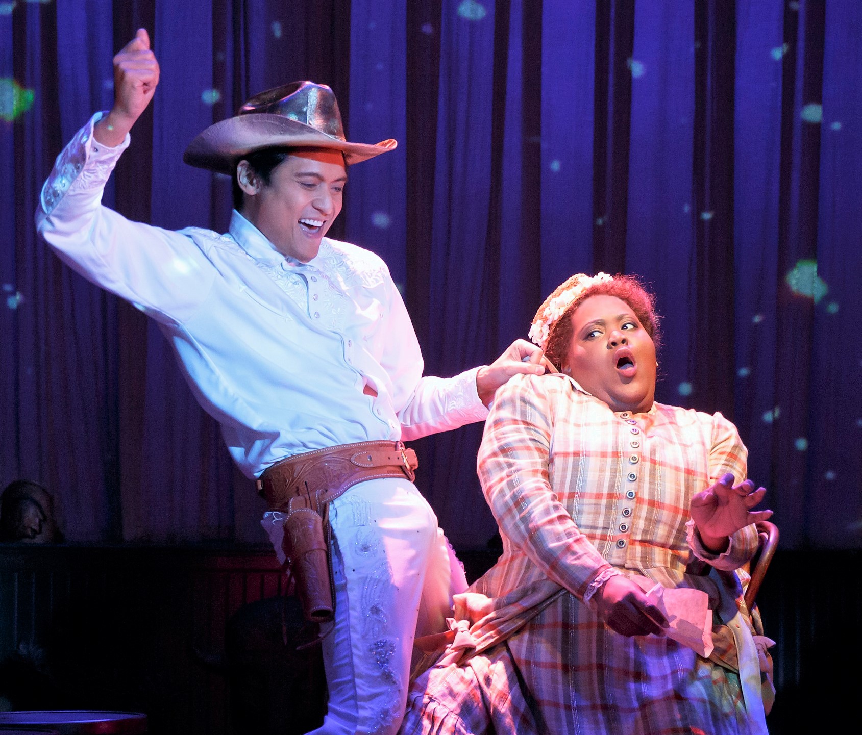 Kelley with Paolo Montalban as Tommie Haw. Photographs by Joan Marcus.