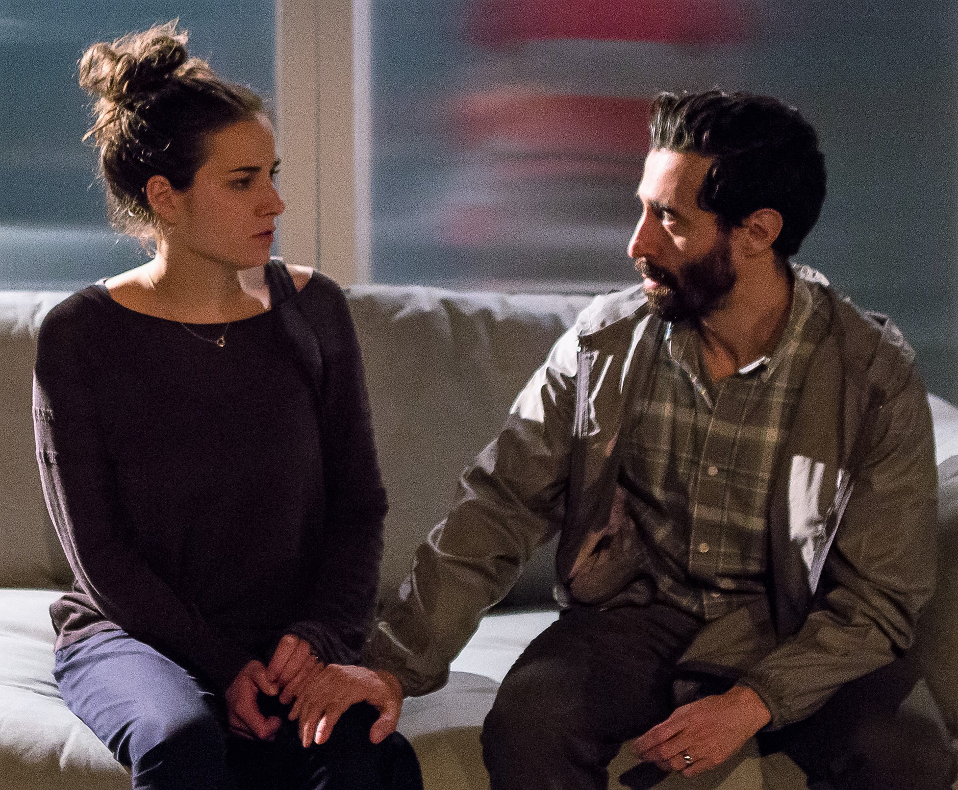 Laura Ramadei plays Fiona in Lauren Yee’s In a Word , and José Joaquín Pérez plays her husband, Guy. Top: Ramadei with Justin Mark as son Tristan. Photos by Hunter Canning.