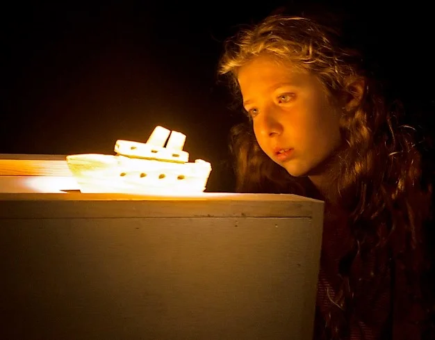 Morss and the S.S. Pegasus, her imagined means of escape, in Howe’s new drama.