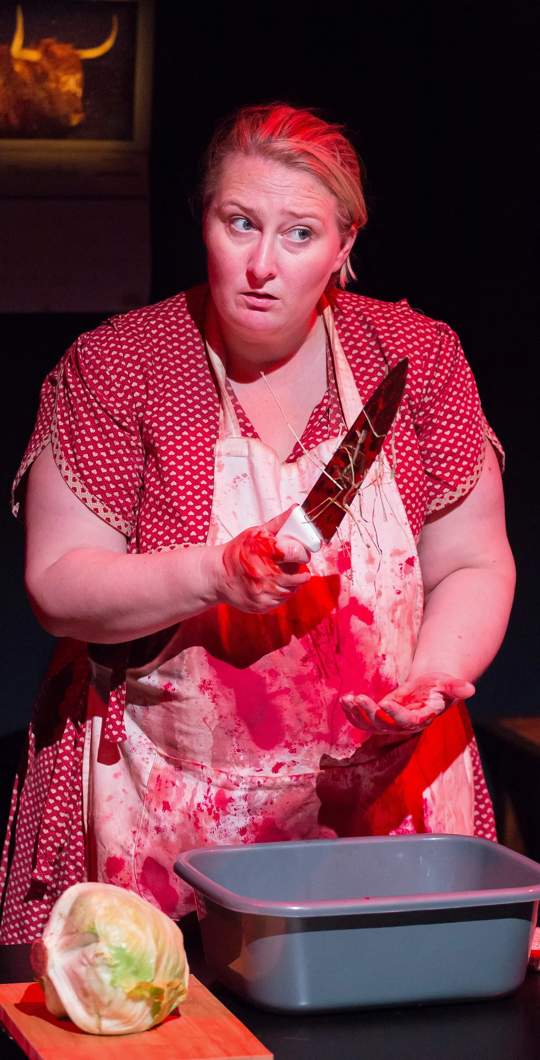 Noni Stapleton as Siobhan is out for blood. Top: Stapleton in reflective mode. Photographs by Hunter Canning.