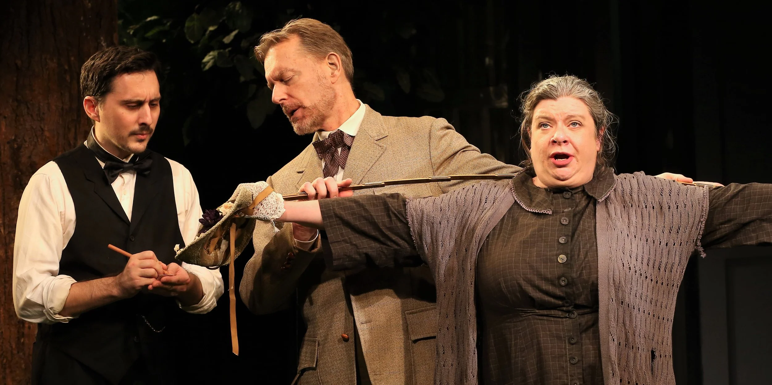 From left: Stephen Pilkington as Perkins, Christopher Randolph as Dr. Richard Gore, and Polly McKie as Mary. Photos by Carol Rosegg.