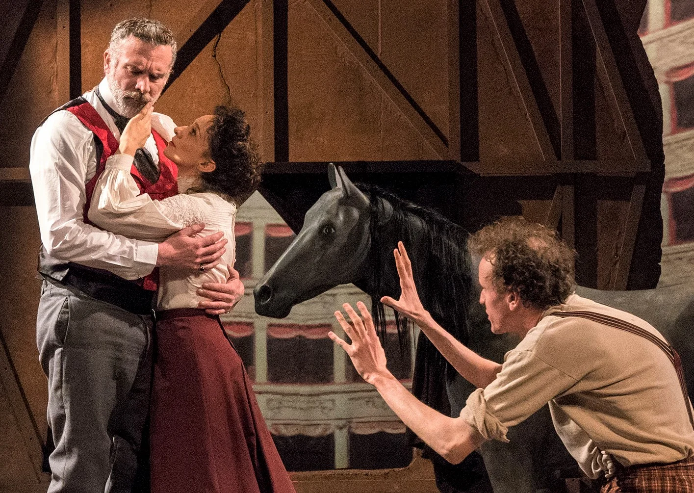 Spina and Malone with Aidan Redmond (left) as Domenica, the male lead of Torrisi’s play. Photographs by Richard Termine.