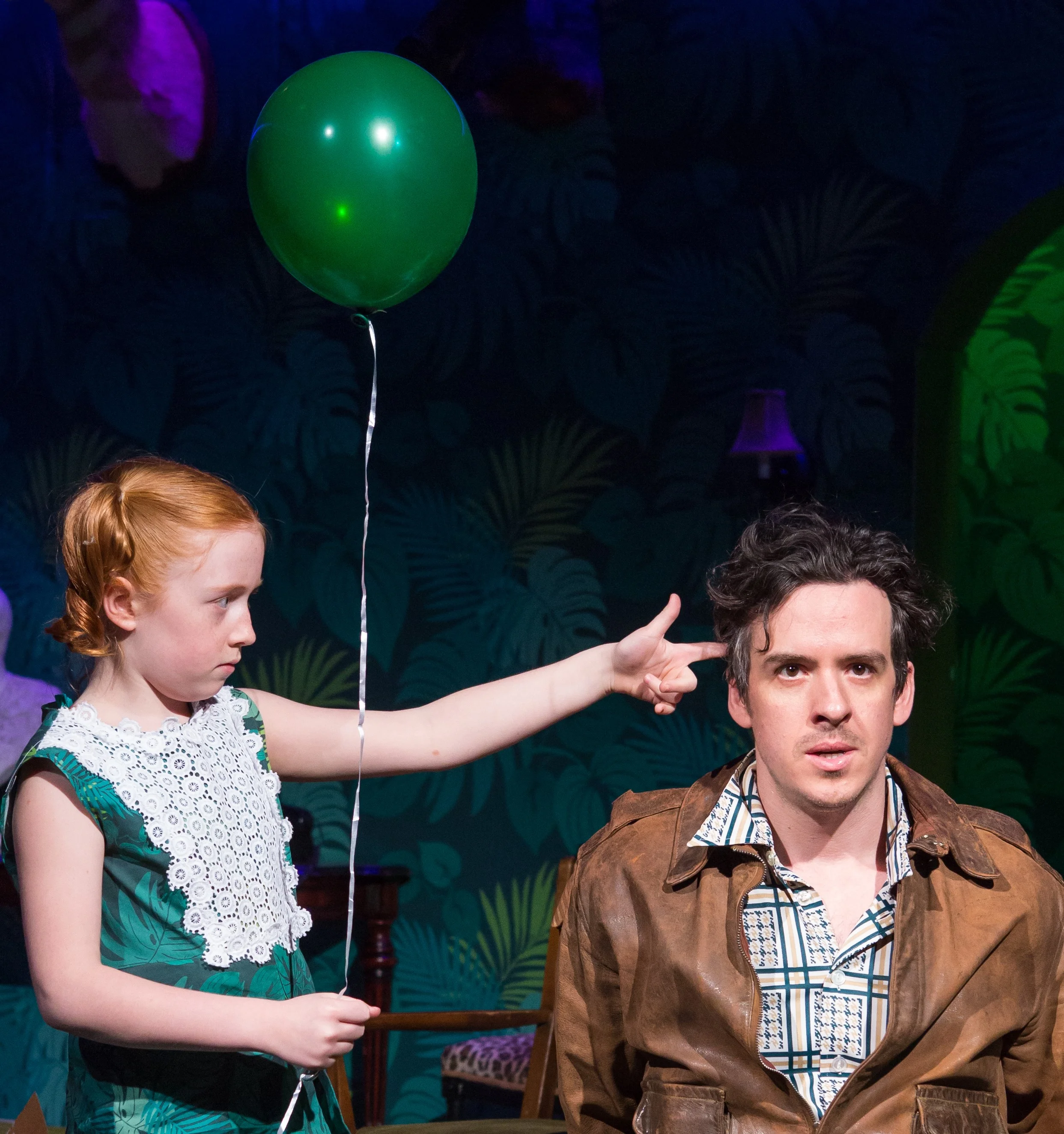 Charlotte Wise plays Wanda June and Craig Wesley Divino is Col. Looseleaf Harper in Kurt Vonnegut’s Happy Birthday, Wanda June . Top, from left: Harold Ryan (Jason O'Connell) meets his future wife (Kate MacCluggage) at a drive-through window.