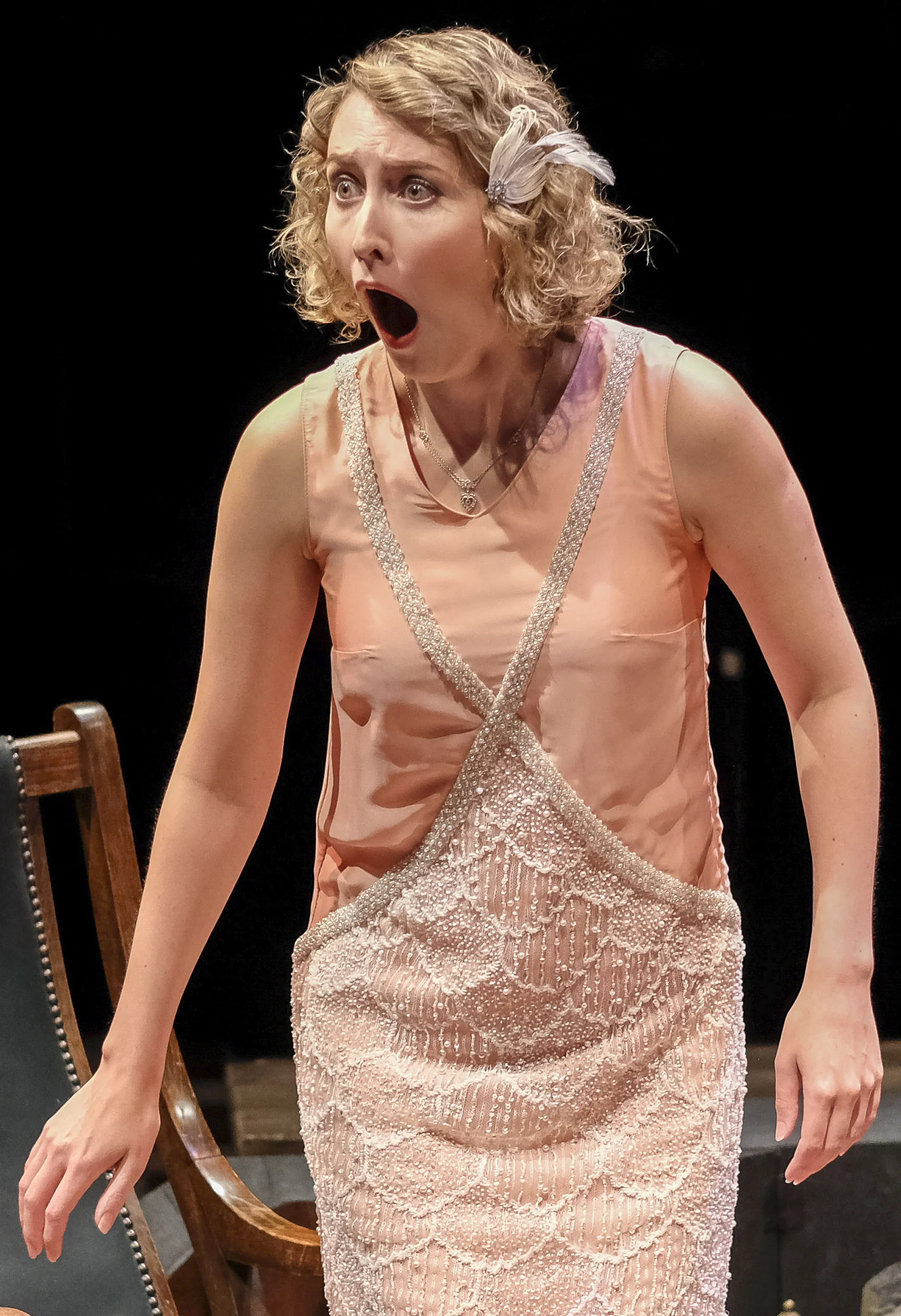 Laura Matthews plays a bride-to-be whose engagement collapses in Alan Ayckbourn’s A Brief History of Women. Top: Antony Eden as the young footman, Tony, in the first segment, with Frances Marshall as Lady Caroline.