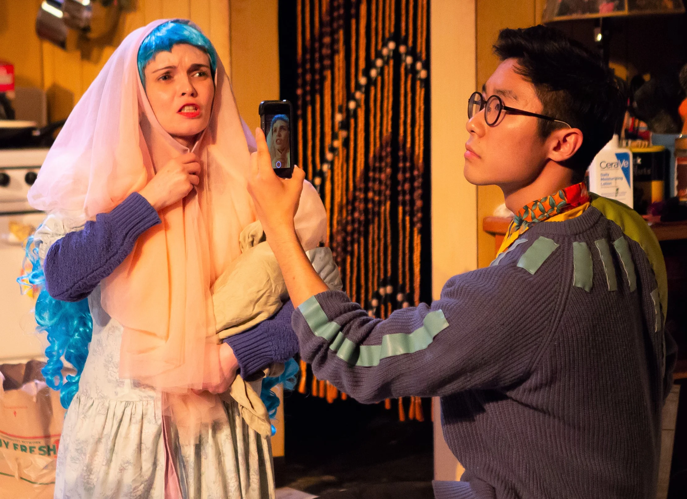 De Courcy with Samuel Im as Wilkin Rush George III. Photographs by Hunter Canning.