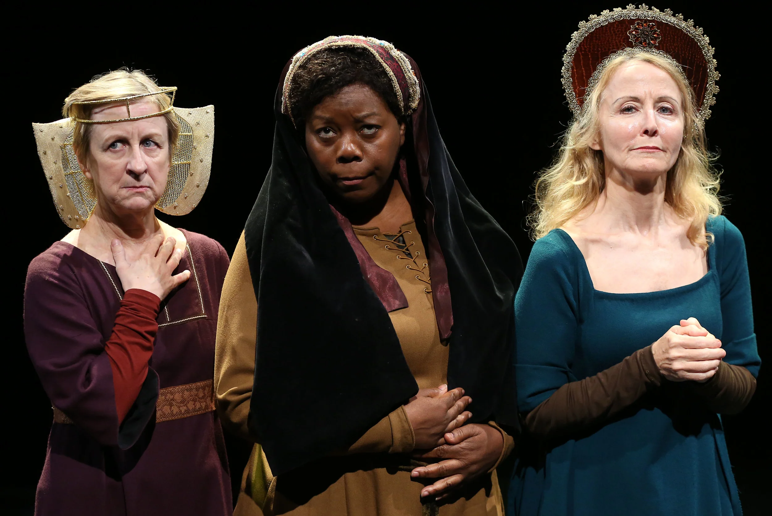 From left: Pippa Pearthree, LaTonya Borsay and Ginger Grace as medieval women in a pious reflection.