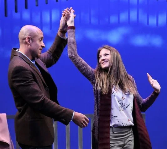 A couple (KeiLyn Durrel Jones, left, and Joanna Christie) take a long lunch in Sparring Partner. Photographs by Carol Rosegg.