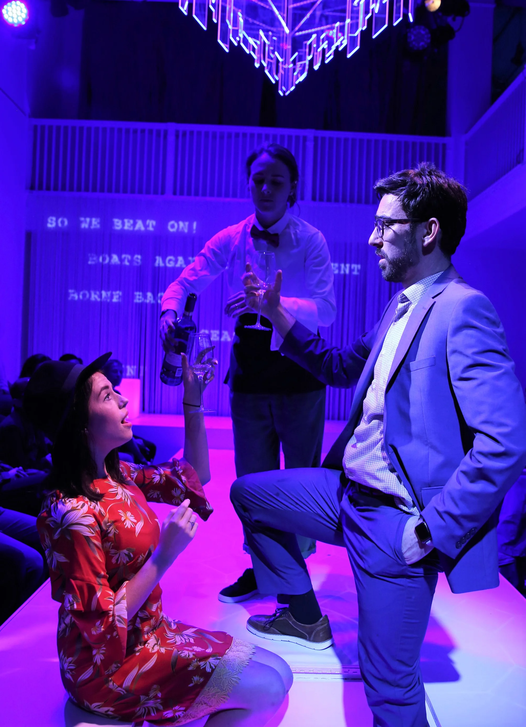 Tamar (Allie Trimm) and Henry (Max Crumm) get to know each other in The Evolution of Mann by Douglas J. Cohen and Dan Elish. Top: Crumm and Trimm with Leslie Hiatt as Gwen.